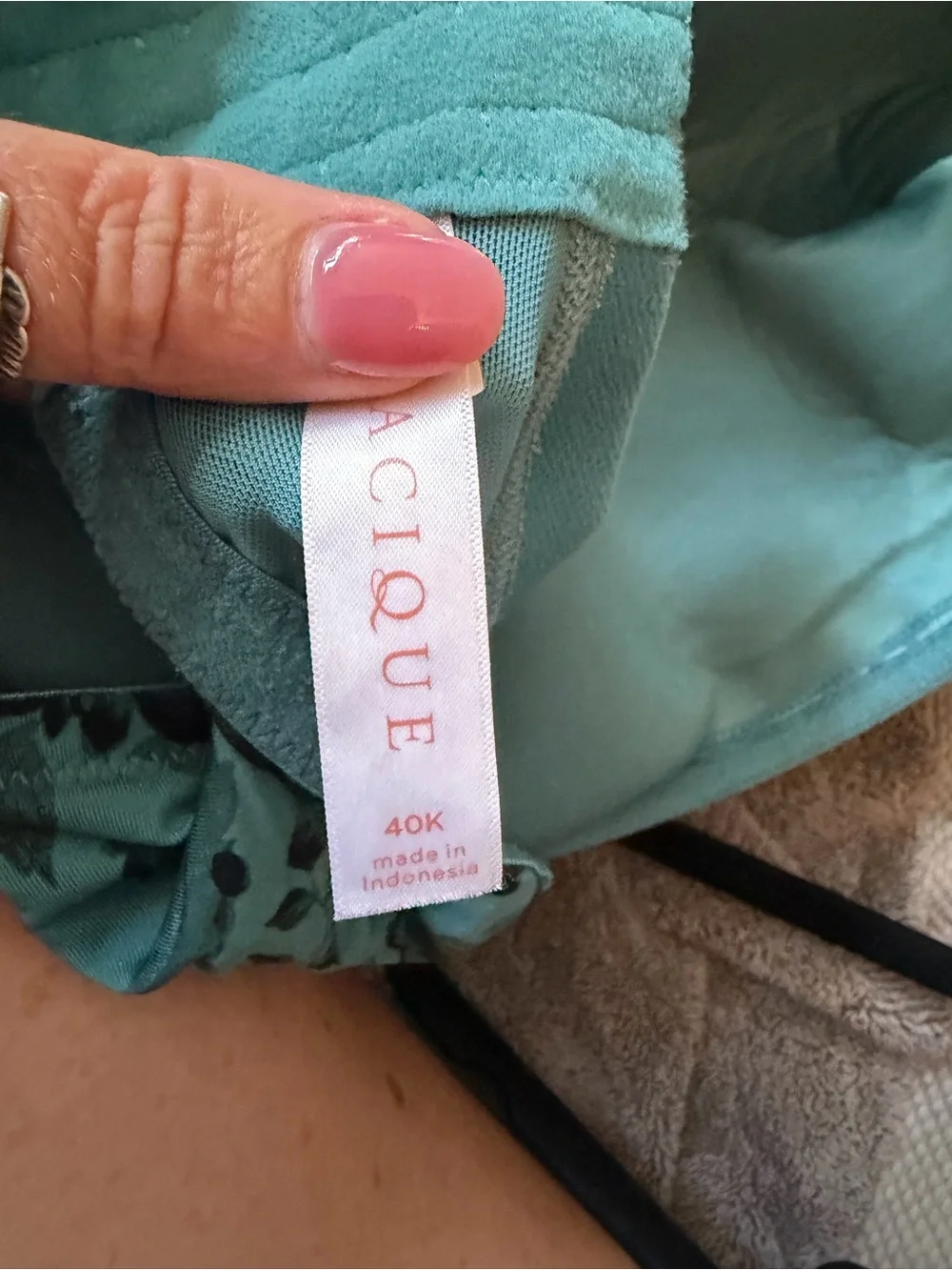 Cacique Teal Plunge Bra with Black Floral Jacquard